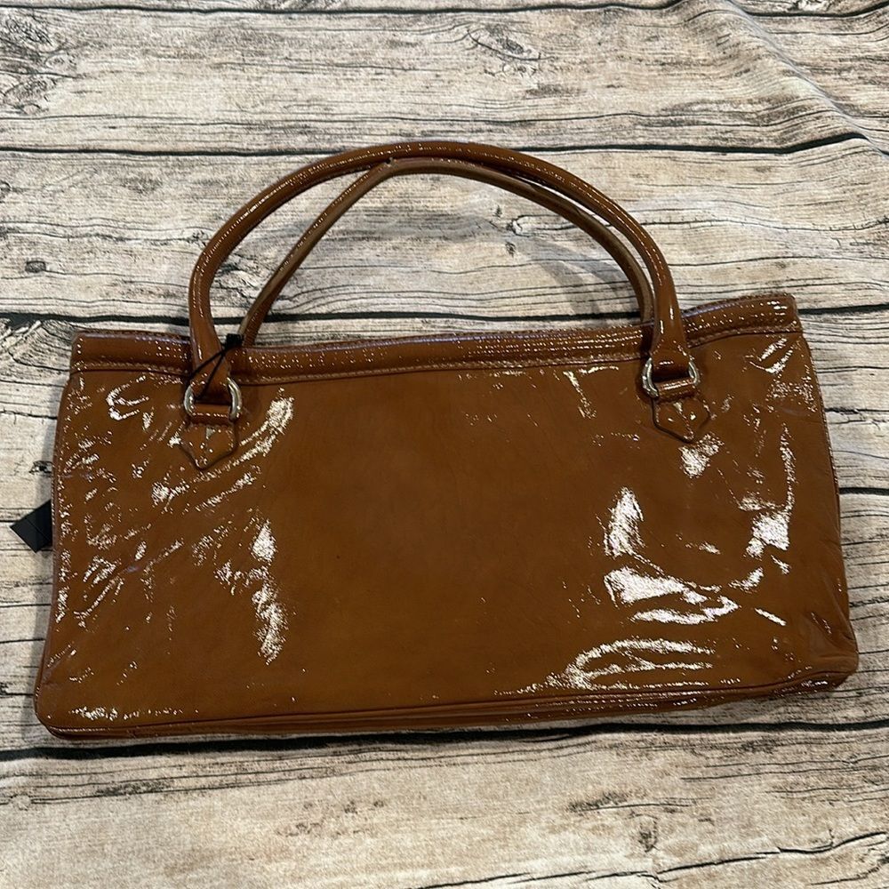Elie Tahari Cognac Patent Leather Shoulder Bag with Front Buckle - Picture 13 of 13